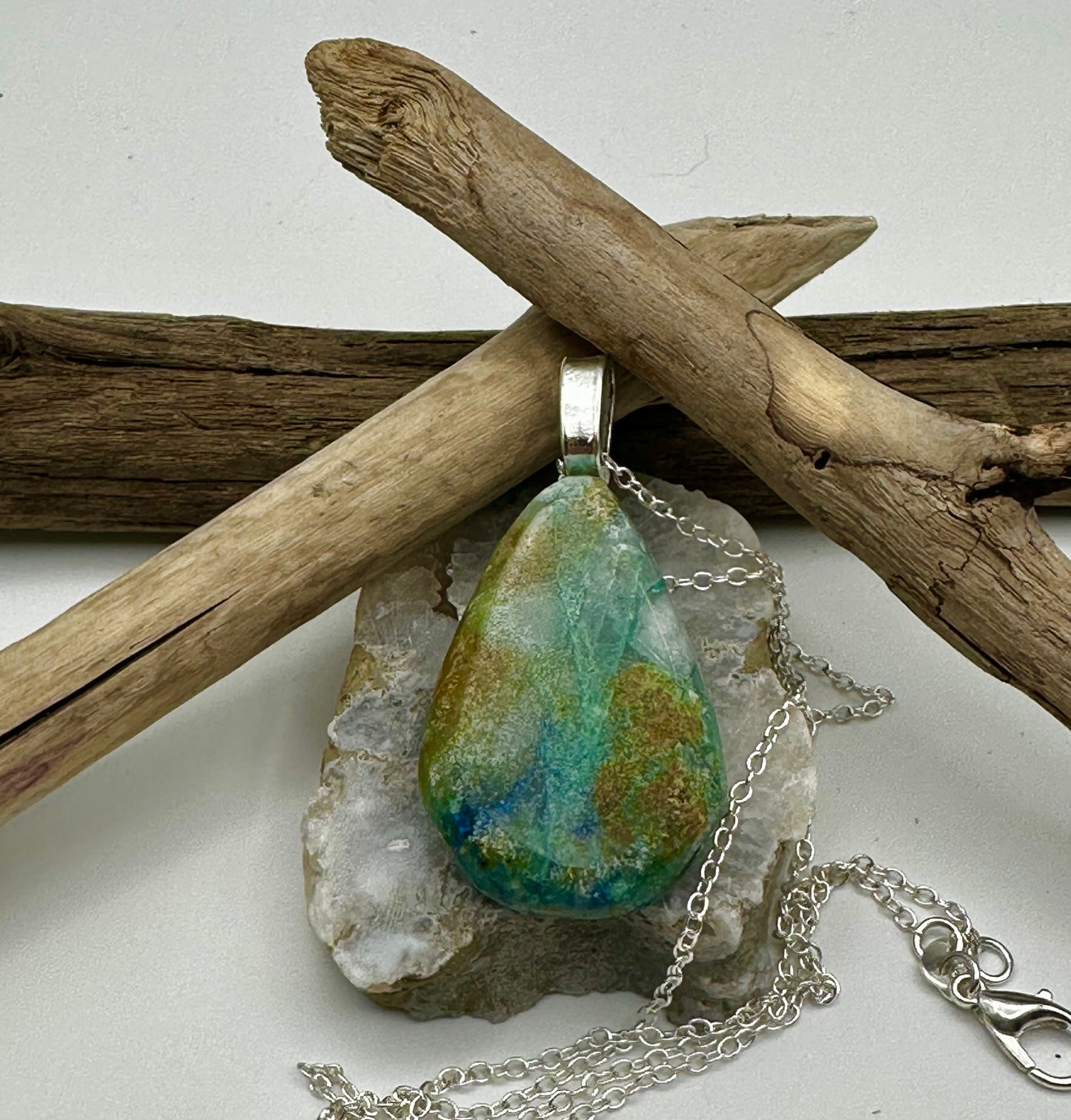 Hand-cut and polished teardrop Chrysocolla necklace