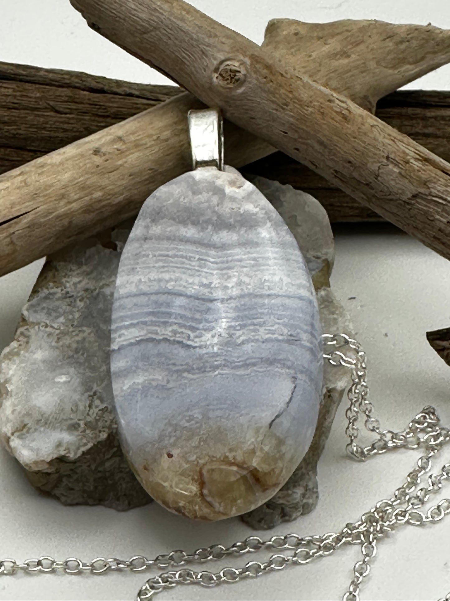 Hand cut and polished blue agate necklace