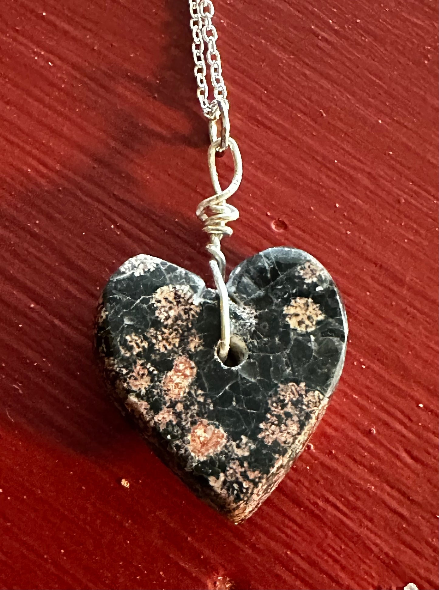 Snowflake Obsidian heart necklace
