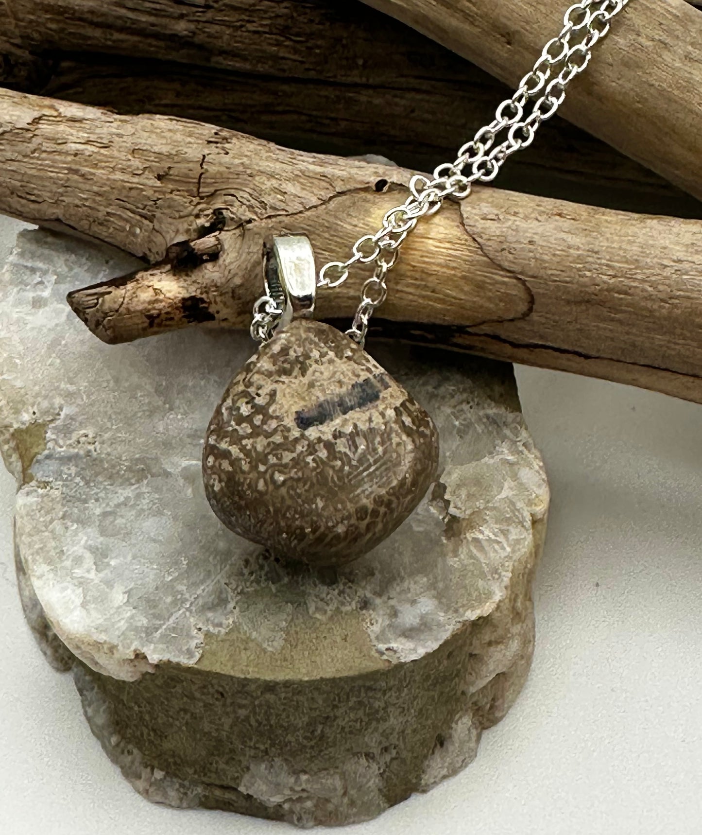 Charlevoix stone necklace with fossil inclusion