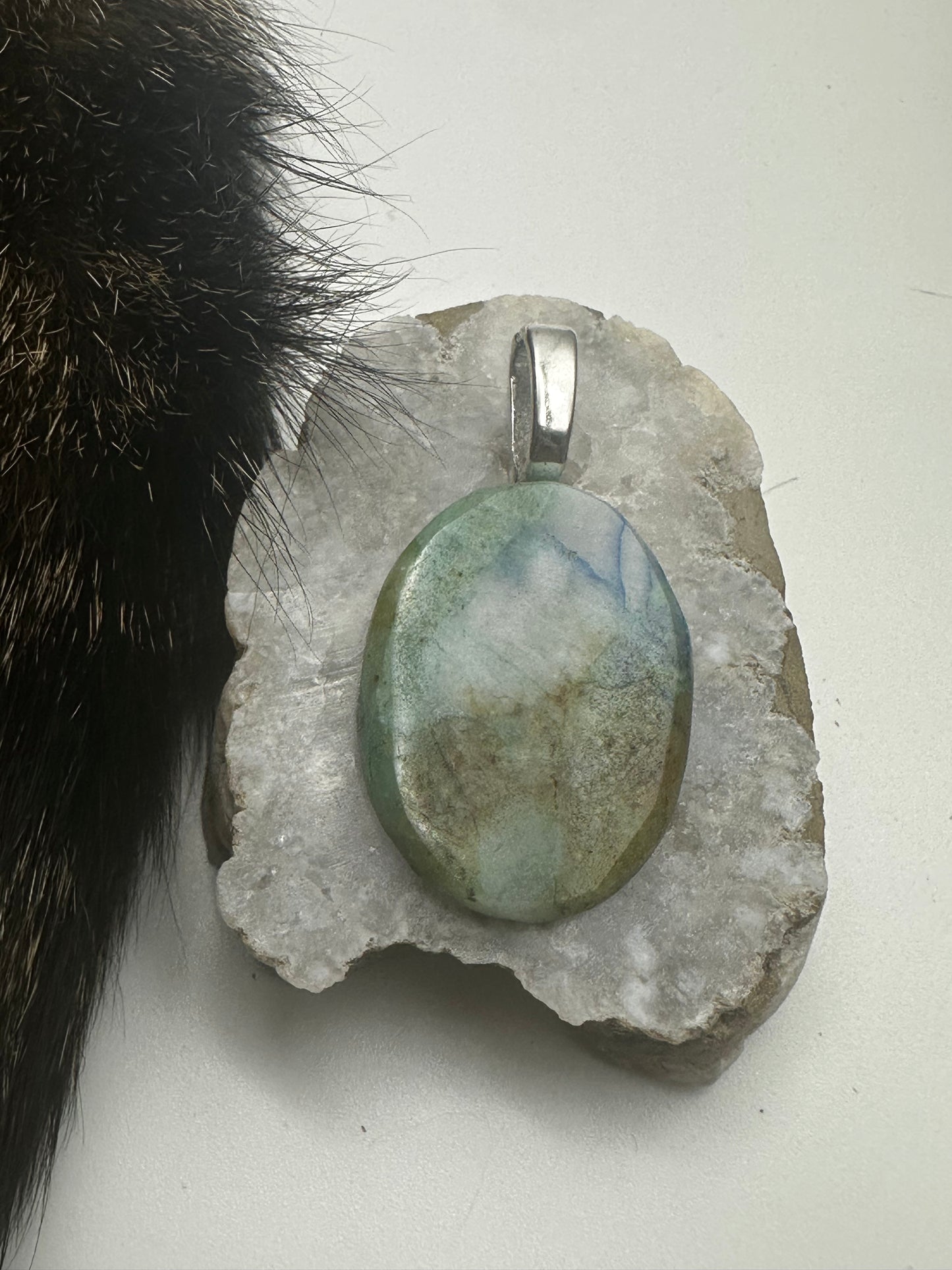 Hand-cut and polished oval Chrysocolla necklace with warm blue and green colors