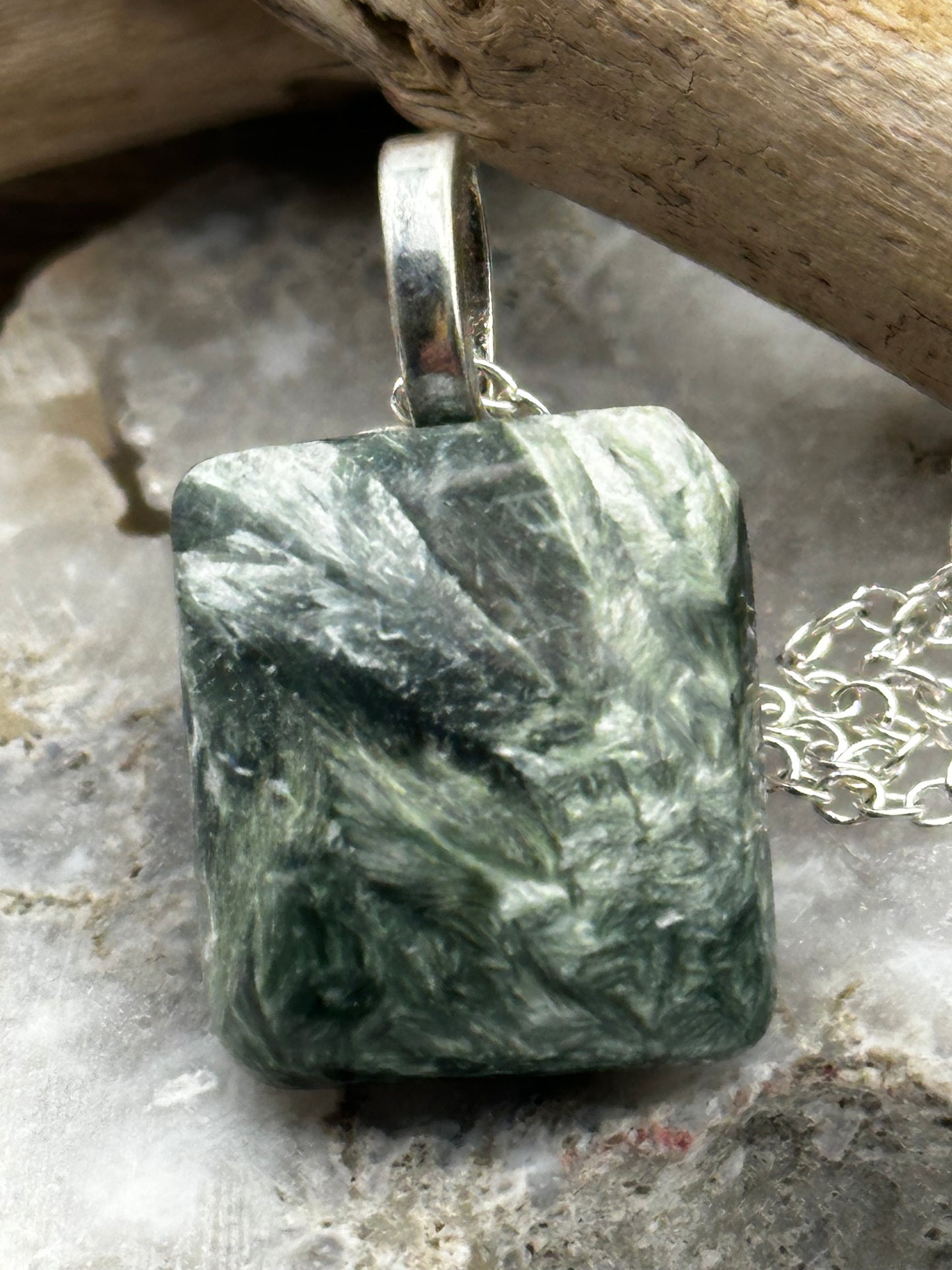 Hand cut and polished Seraphinite necklace