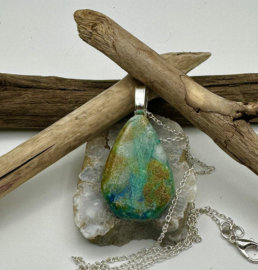Hand-cut and polished teardrop Chrysocolla necklace