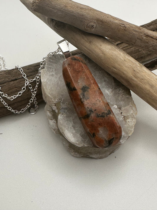 Hand-cut and polished brecciated red jasper necklace