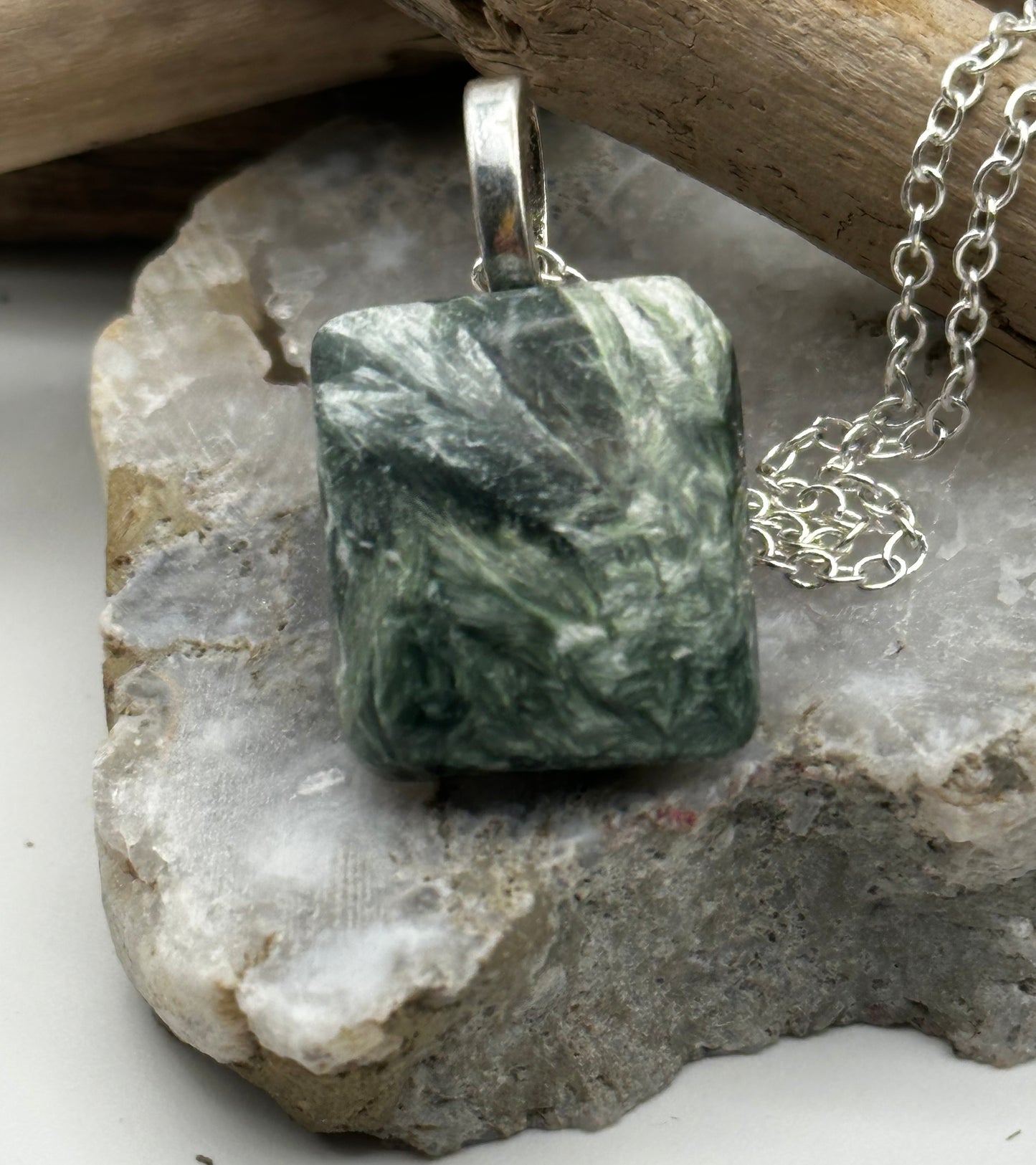 Hand cut and polished Seraphinite necklace