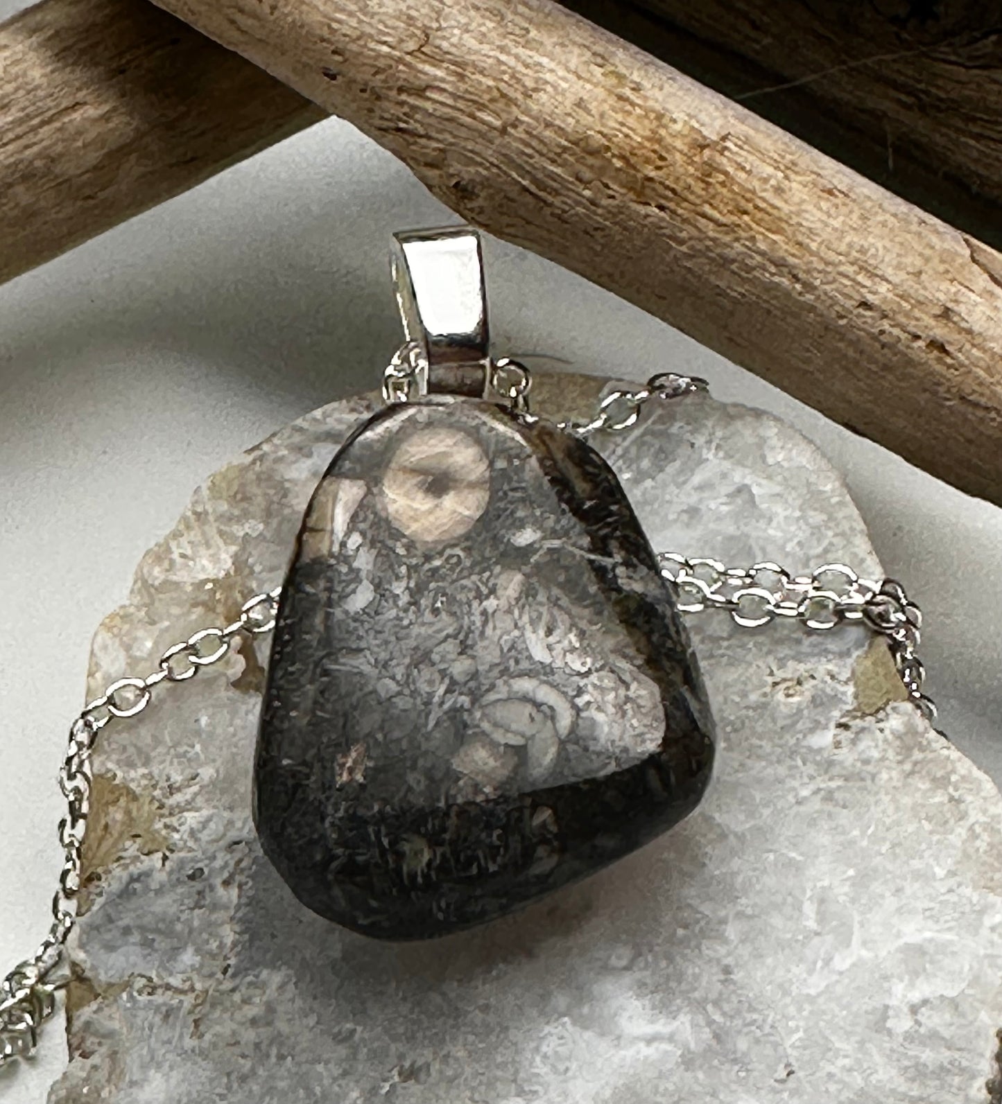 Fossil soup stone pendant