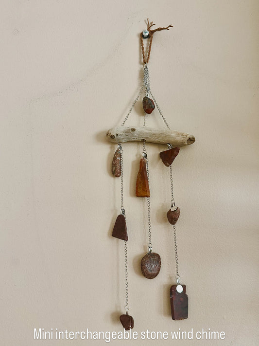Mini interchangeable stone wind chime in shades of green
