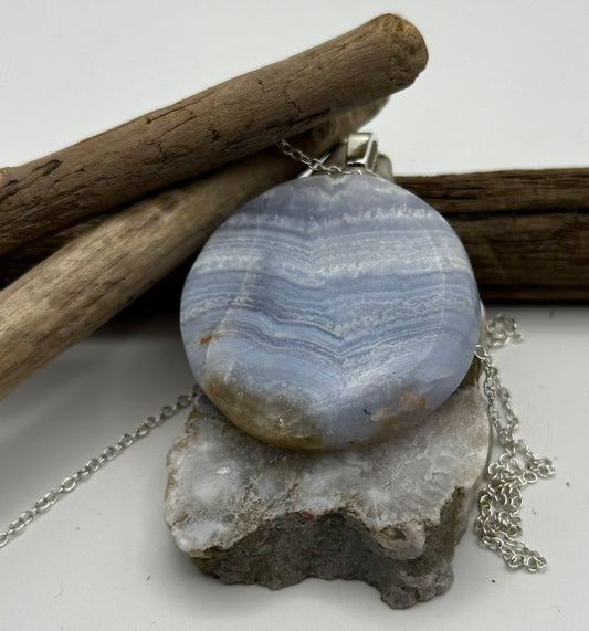 Hand cut and polished blue agate necklace