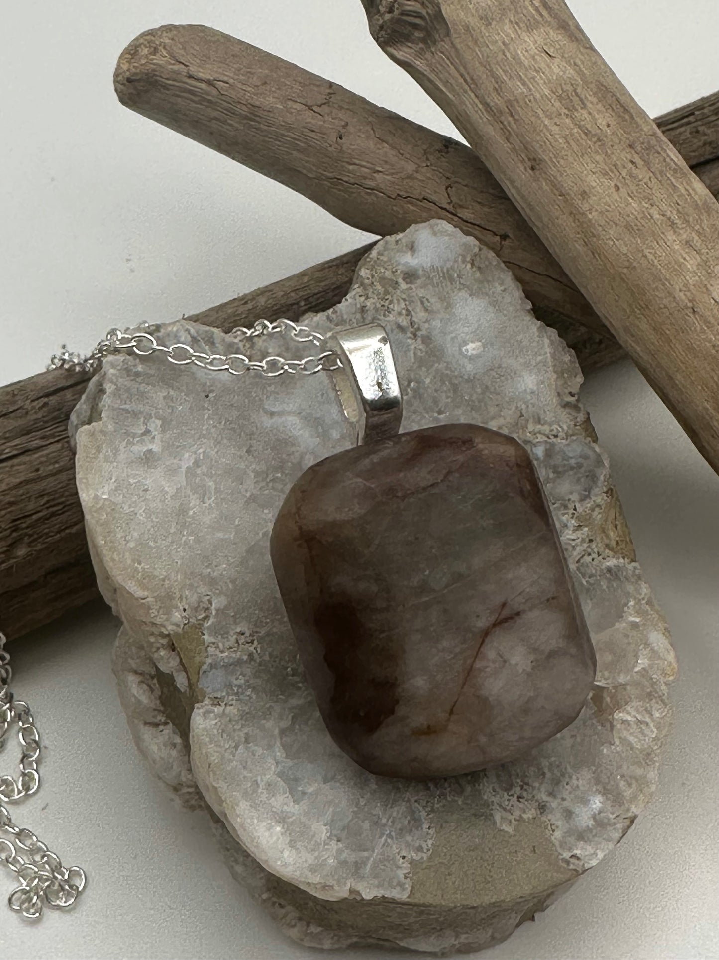 Hand-cut and polished Smokey quartz square necklace