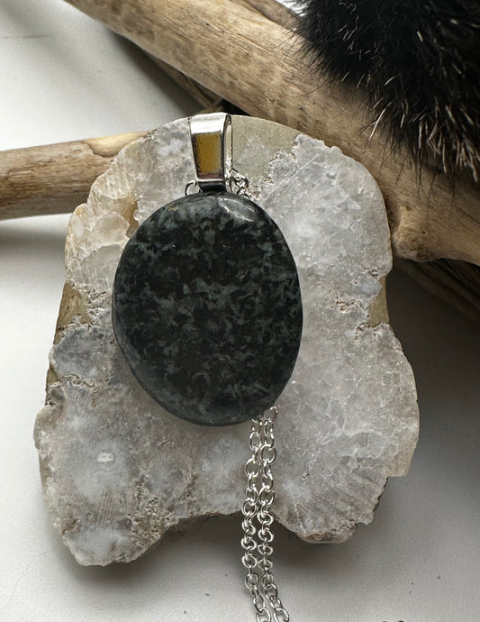 Greenish black Gabbro stone necklace