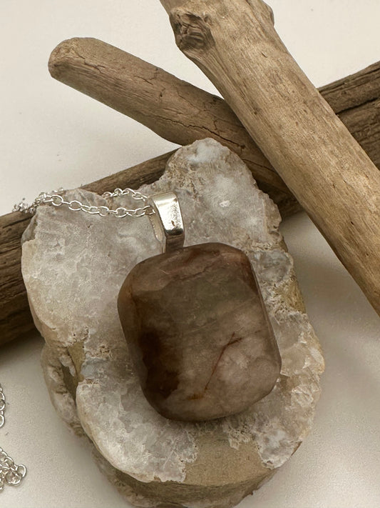 Hand-cut and polished Smokey quartz square necklace
