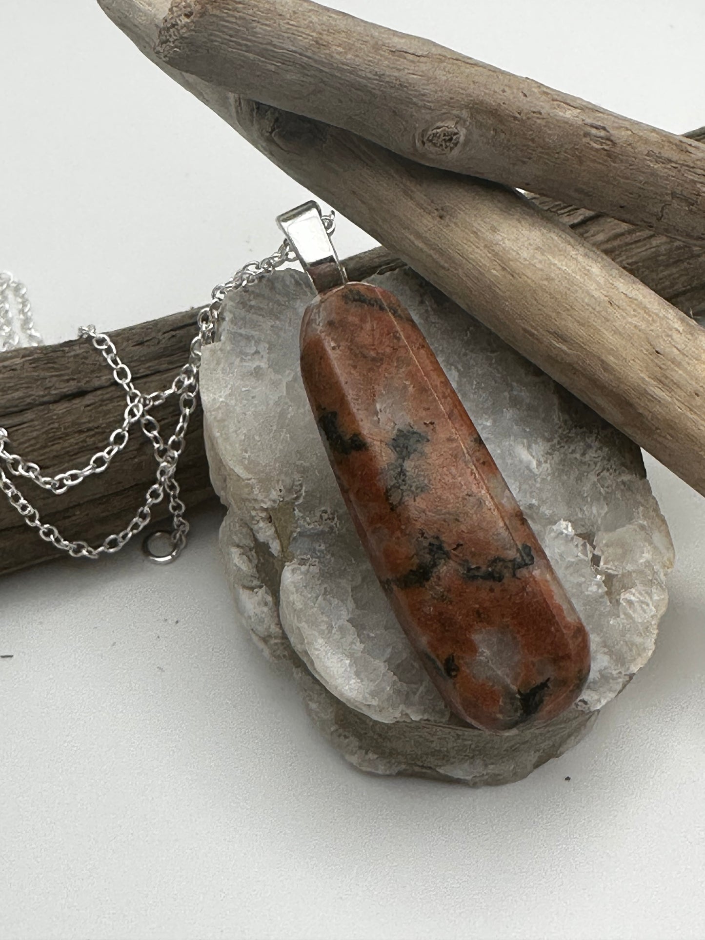 Hand-cut and polished brecciated red jasper necklace