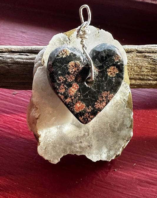 Snowflake Obsidian heart necklace