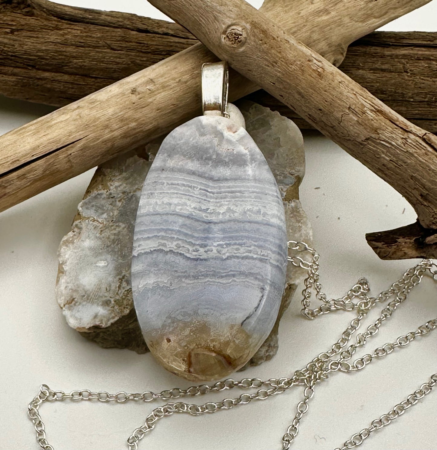 Hand cut and polished blue agate necklace
