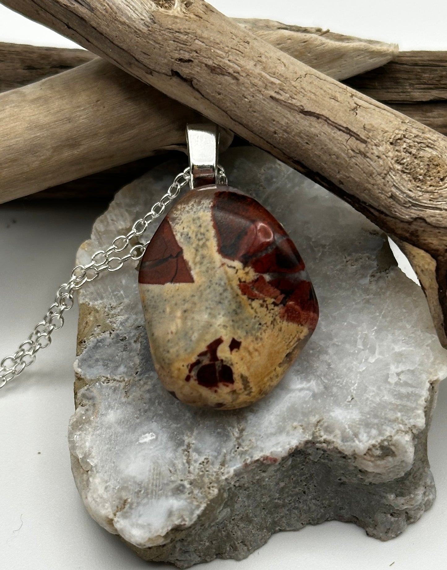 Hand cut and polished breccaited jasper necklace