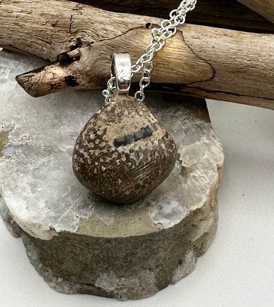 Charlevoix stone necklace with fossil inclusion