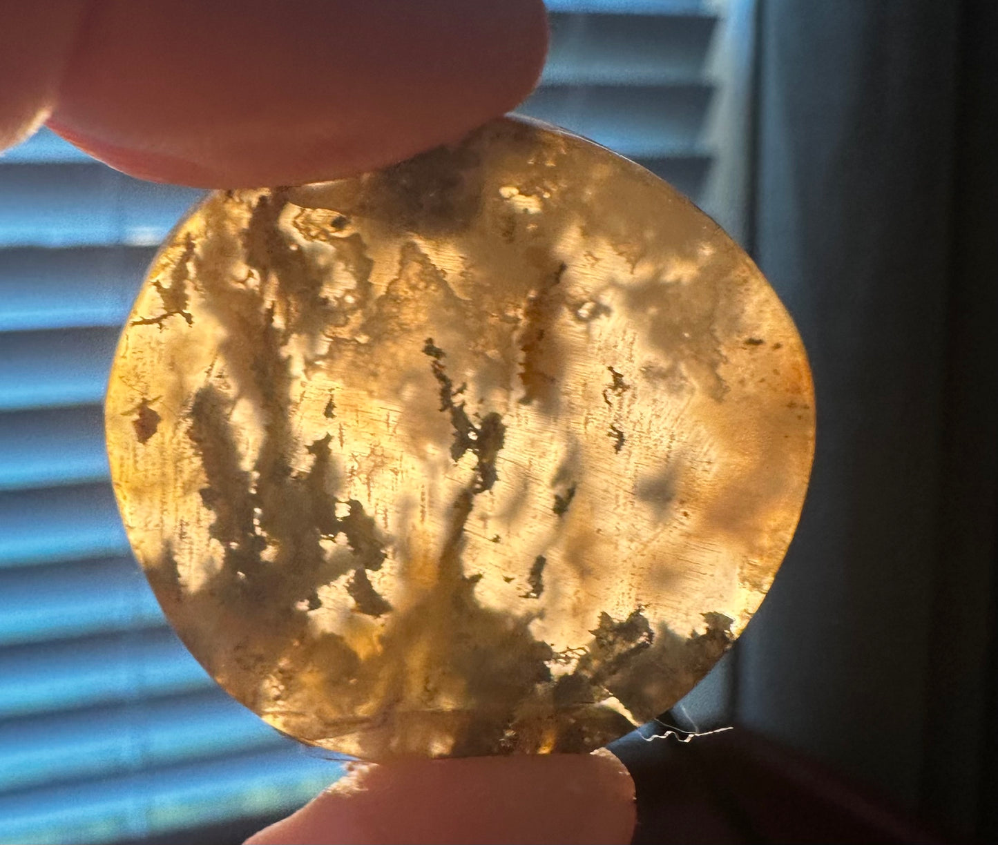 Round moss agate with plumes cabochon