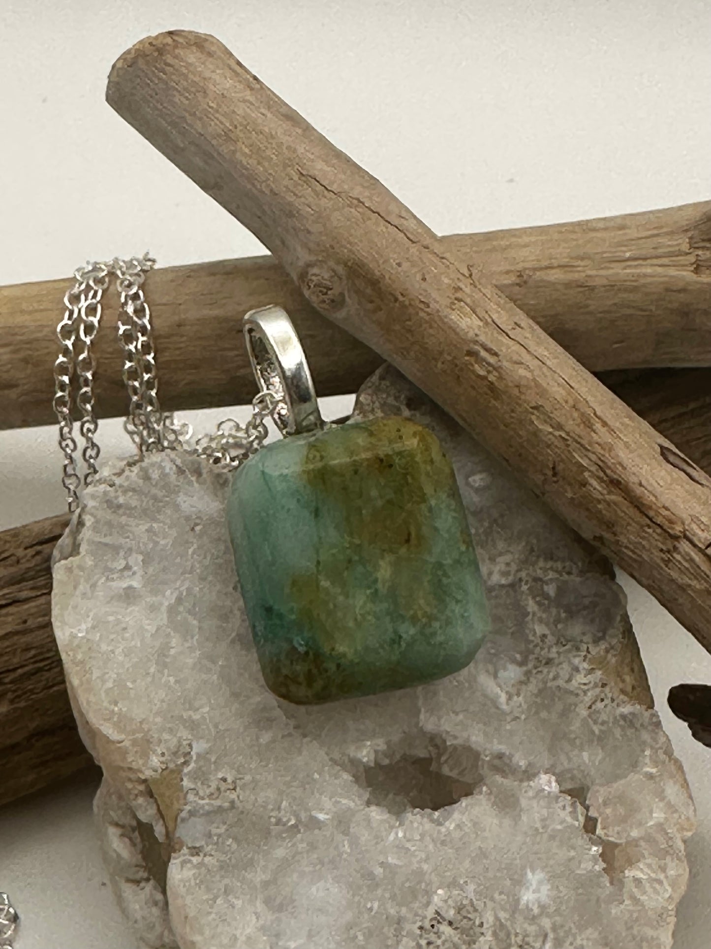 Hand-cut and polished square Chrysocolla necklace