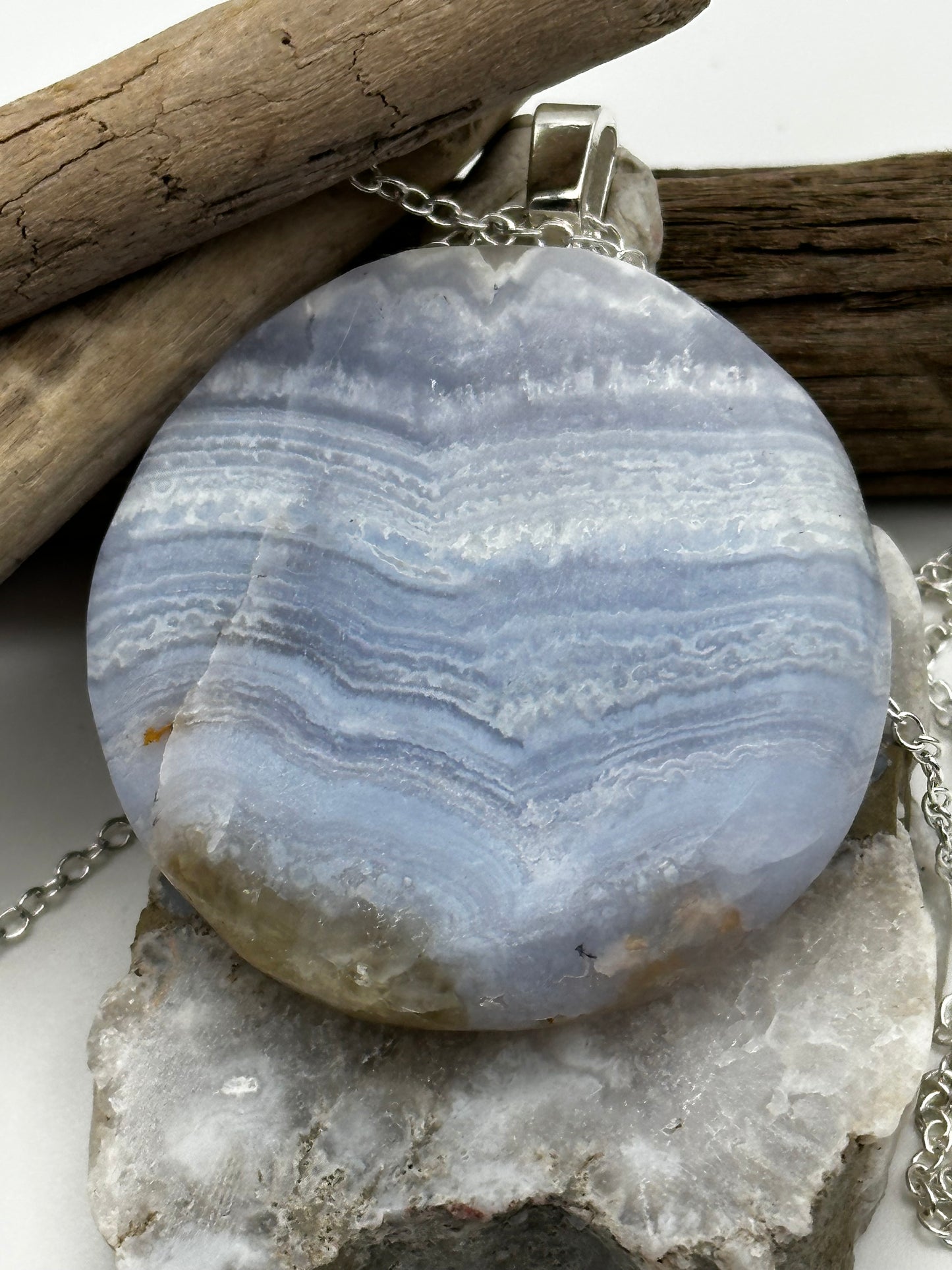 Hand cut and polished blue agate necklace