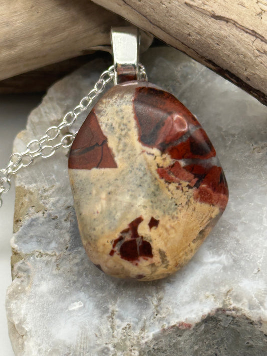 Hand cut and polished breccaited jasper necklace