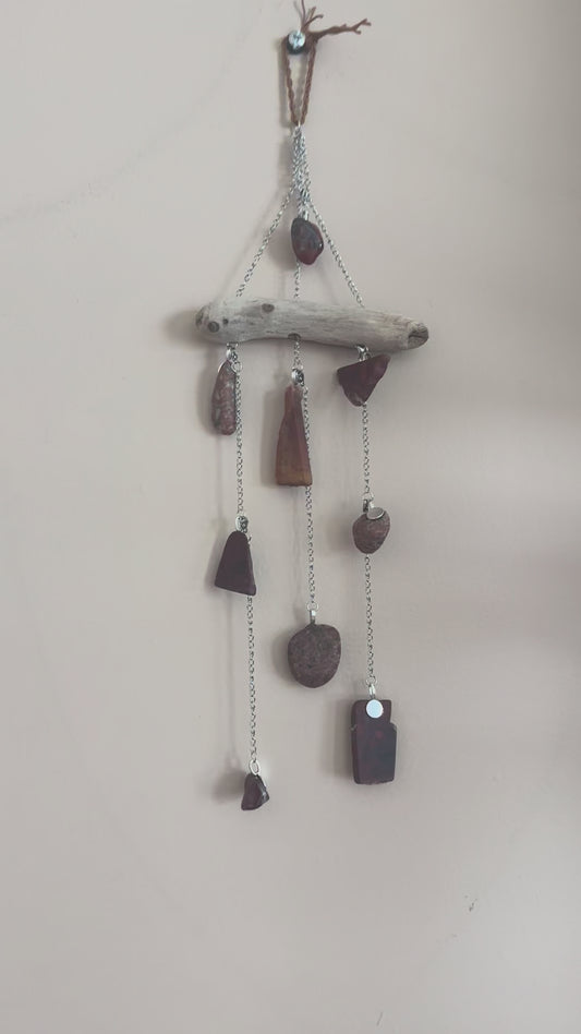 Mini interchangeable stone wind chime in shades of red